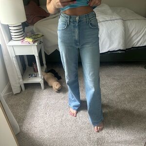 MOTHER Blue Straight Leg Jeans High-Waisted Relaxed Fit